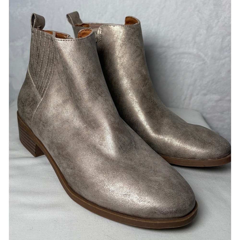Wonder Nation Girls Taupe Metallic Ankle Boots Side Zip Size 5 NEW